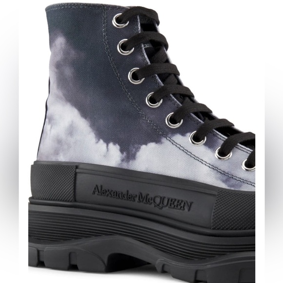 Alexander McQueen Shoes - Alexander McQueen Unisex Black and Gray High-Top Sneakers